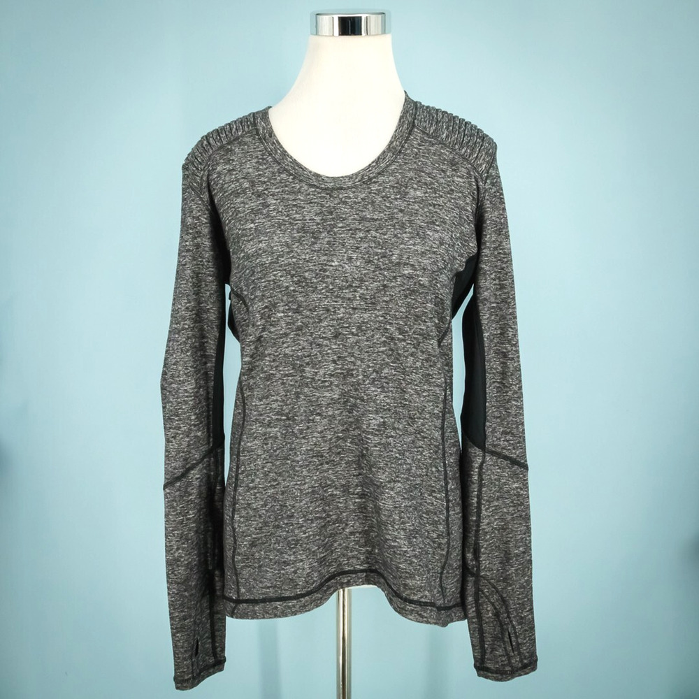 Lululemon Size 12 Star Runner Heather Black Crew Vented Long Sleeve Active Top